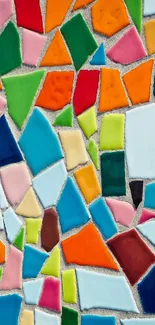 Vibrant mosaic art wallpaper with colorful geometric tiles.