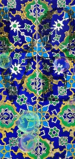 Intricate blue floral mosaic wallpaper for phone.