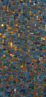 Colorful mosaic pattern with blue, orange, and brown tiles.