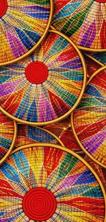 Vibrant mosaic pattern wallpaper with colorful geometric designs.