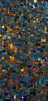 Vibrant mosaic wallpaper with blue and orange tiles for phones.