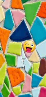 Vibrant multicolor mosaic wallpaper with playful emoji pattern.