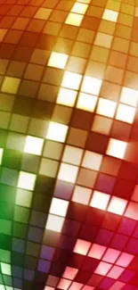 Vibrant mosaic wallpaper with colorful squares.