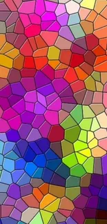 Vibrant mosaic abstract wallpaper with colorful geometric shapes.