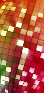 Vibrant mosaic wallpaper with red, green, and yellow glowing squares.