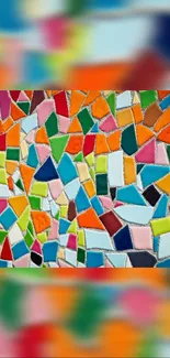 Vibrant mosaic wallpaper with colorful geometric tiles.