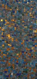 Colorful mosaic tile phone wallpaper in vibrant blue and gold tones.