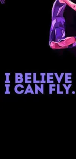 Vibrant motivational wallpaper with a purple theme and flying figure.