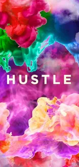 Vibrant abstract wallpaper with 'Hustle' text.