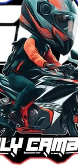 Vibrant motorcycle art with dynamic rider and colorful design on mobile wallpaper.