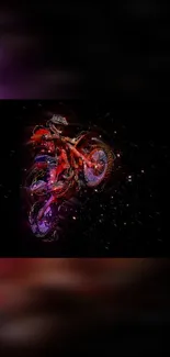 Vibrant motorcycle with glowing effects on a dark background.