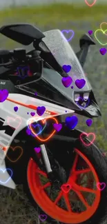 Motorcycle with colorful love heart overlay.