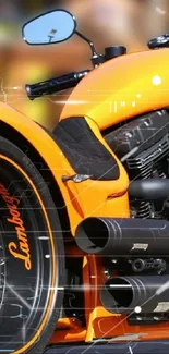 Vibrant orange motorcycle with sleek design in high-quality wallpaper.