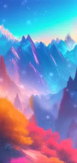 Colorful mountain landscape wallpaper with vibrant hues and dreamy feel.