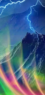 Lightning over mountains with vibrant colors in mobile wallpaper.