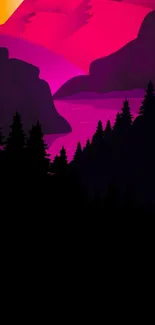 Vibrant magenta and orange mountain landscape wallpaper.