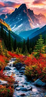 Vibrant mountain stream with autumn colors.