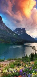 Stunning sunset over mountains with vibrant sky.