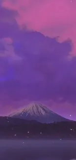 Mountain under a purple-pink sunset sky wallpaper.