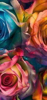 Vibrant multi-colored rose pattern wallpaper.