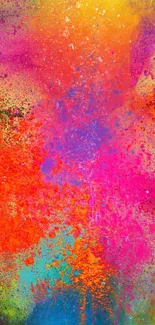 Vibrant multicolor abstract wallpaper with splashes of orange, pink, and blue.