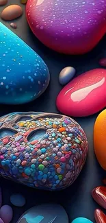 Vibrant multicolor stones art wallpaper with blue and pink hues.