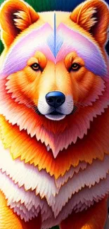 Vibrant multicolor illustrated bear wallpaper with orange, pink, and blue details.