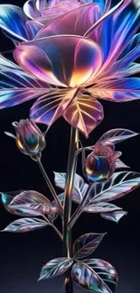 Vibrant multicolor digital rose on a dark background.