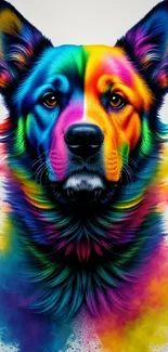 Vibrant multicolor dog portrait with a creative splash of colors.