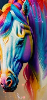 Vibrant multicolor horse art wallpaper with bright hues.