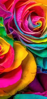 Vibrant multicolor roses showcasing a spectrum of colors in a floral display.