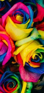 Vibrant multicolor rose bouquet in mobile wallpaper.