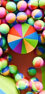Vibrant multicolored bounce balls creating a lively pattern.