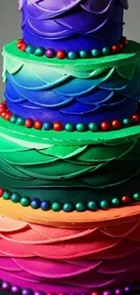 Vibrant multicolored cake with artistic layers.