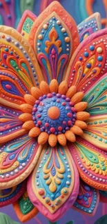 A vibrant multicolored mandala flower design with intricate details.