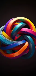 Colorful 3D knot design on a dark background.