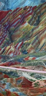 Vibrant multicolored mountain landscape.