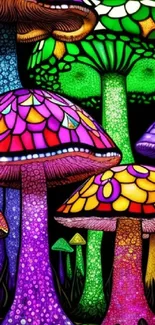 Vibrant psychedelic mushroom wallpaper with colorful patterns.