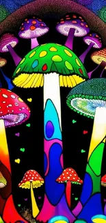 Colorful psychedelic mushrooms wallpaper with vibrant neon design.