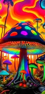 Vibrant psychedelic mushroom wallpaper with colorful details.