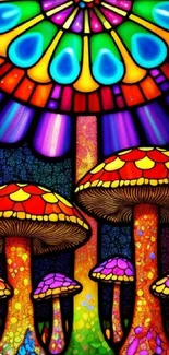 Vibrant neon mushrooms with colorful artistic design.