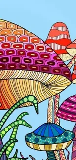 Colorful artistic mushroom illustration wallpaper.