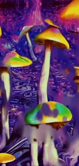 Vibrant fantasy mushroom wallpaper with surreal colors.