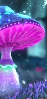 Glowing purple mushroom in a mystical fantasy scene.