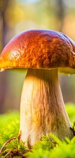 Close-up of a vibrant mushroom in a lush forest setting.