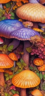 Colorful mushrooms in a vibrant nature scene wallpaper.