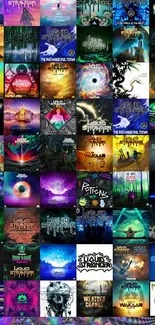 Collage of colorful music album covers for a vibrant mobile wallpaper.