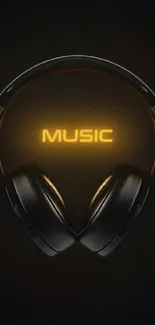 Stylish wallpaper with glowing yellow headphone design on black background.