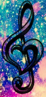 A vibrant wallpaper featuring a music note against a galaxy background.