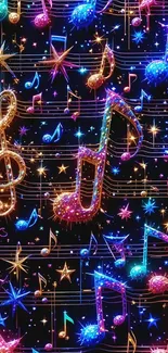 Colorful music notes with stars wallpaper.